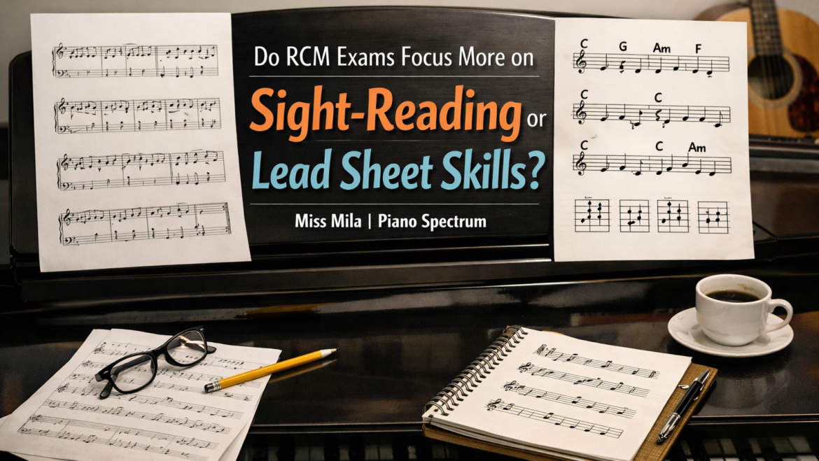 Do RCM exams focus more on sight-reading or lead sheet skills?
