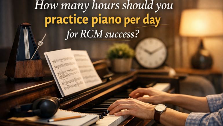 How many hours should you practice piano per day for RCM success?